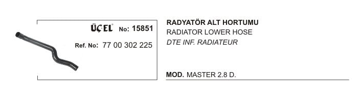 Master 2 Radyatör Alt Hortumu 2.8TD 8V S9W 1998 2002 7700302225 Üçel