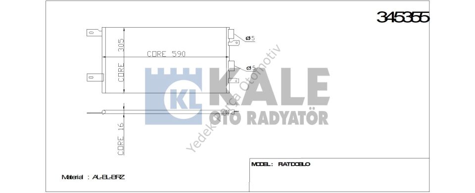 KLİMA RADYATÖRÜ 345355 DOBLO 1.4 1.6 16V 01-> (KURUTUCU İLE)