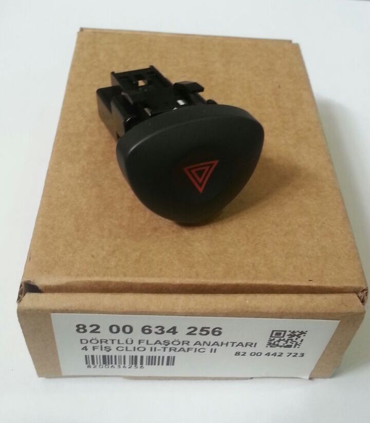 Clio 4 Trafic 2 Master 2 Dörtlü Flaşör Anahtarı Butonu Tuşu Düğmesi 4 Fişli 8200634256 8200442723 Renault Orijinal