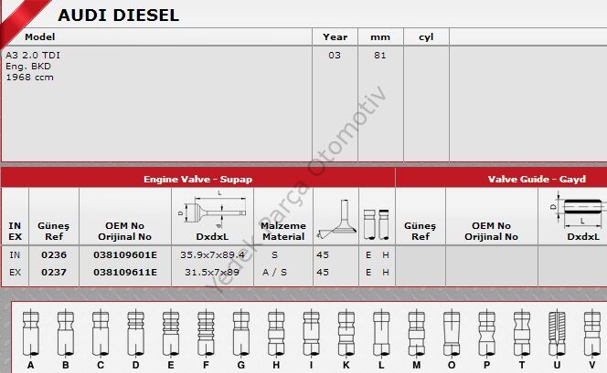 SİBOP TAKIMI 0236 0237 CADDY 1.9 TDI MOTOR BJB PASSAT 2.0 TDI IN 4 EX 4