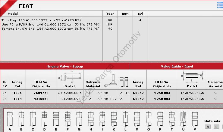 SİBOP TAKIMI 1326 1374 IN 4 EX 4 UNO TIPO 1.4 8V