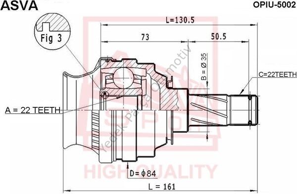 AKS KAFASI İÇ AKS0130 VECTRA A 1.4 22X22X35 UZUNLUK 130,6mm 88-95