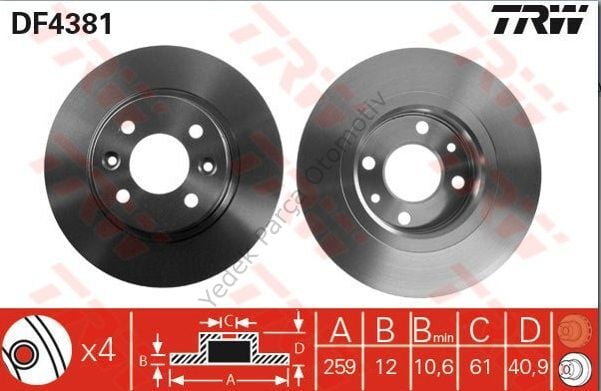 DİSK FREN AYNASI ÖN 562293B LOGAN I 1.4 1.6 HAVASIZ (259MM) 4BİJON