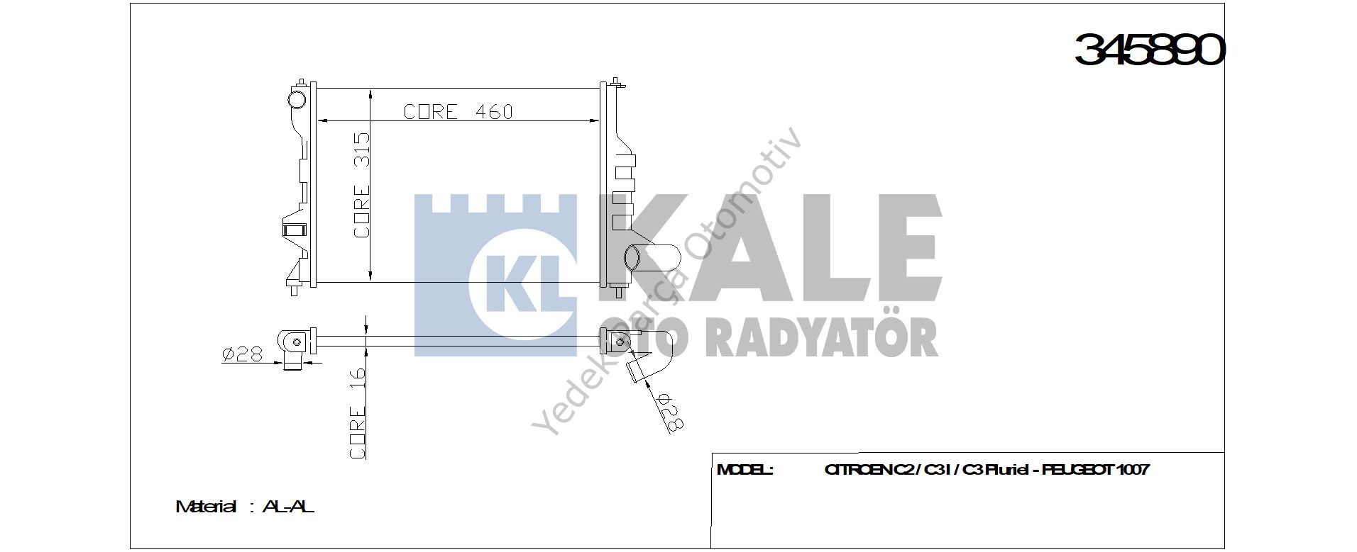 RADYATÖR 345890 MATIZ 0.8 0.8 LPG 1.0 1.0 LPG SPARK 0.8 1.0 SX 05-> (BRAZING)