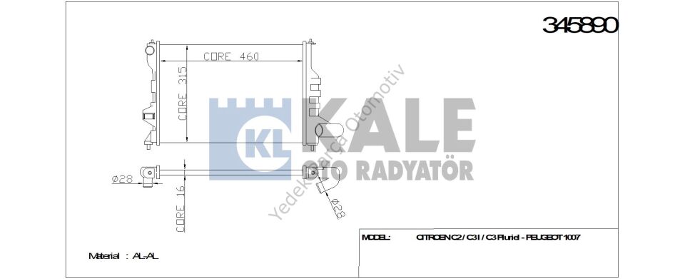 RADYATÖR 345890 MATIZ 0.8 0.8 LPG 1.0 1.0 LPG SPARK 0.8 1.0 SX 05-> (BRAZING)