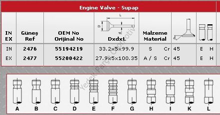 SİBOP TAKIMI 2476 2477 IN 4 EX 4 DOBLO PALIO PUNTO 1.4 FIRE (IN-4 EX-4)