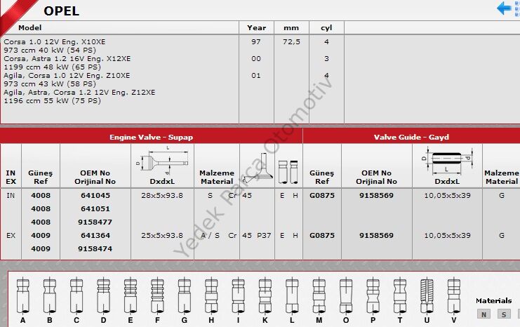 SİBOP TAKIMI 4008 4009 IN 8 EX 8 CORSA 1.2-16V