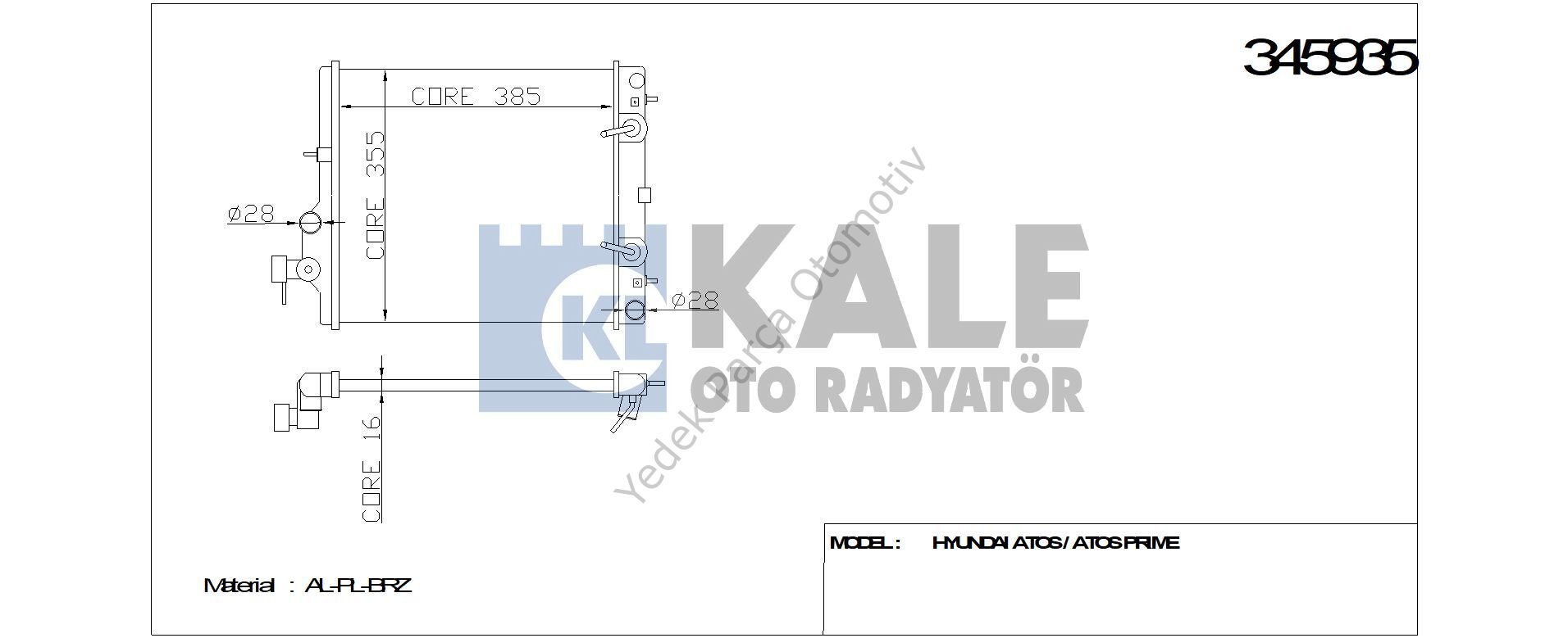 RADYATÖR 345935 ATOS ATOS PRIME 1.0I 12V (97-04) (BRAZING) AT