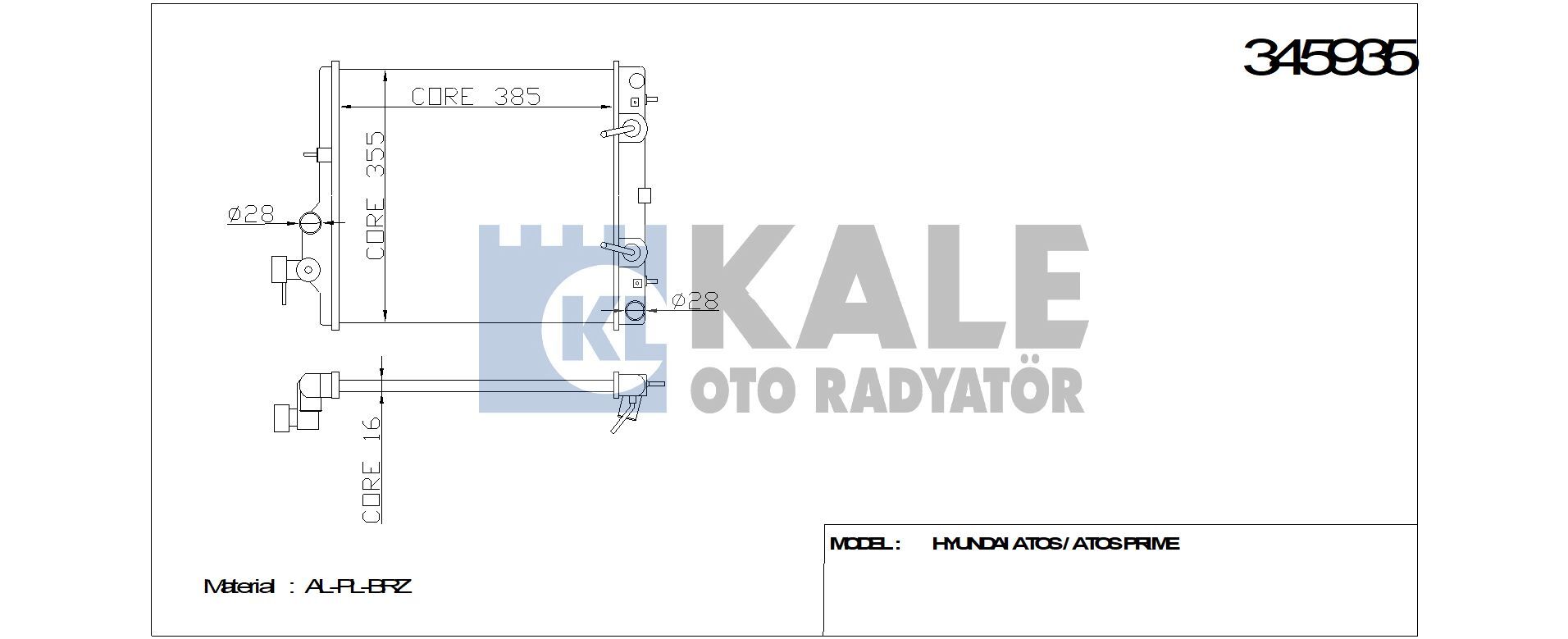 RADYATÖR 345935 ATOS ATOS PRIME 1.0I 12V (97-04) (BRAZING) AT