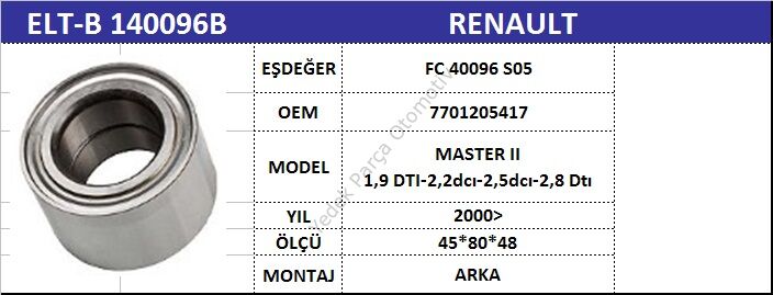 AKS BİLYASI ARKA B140096B MASTER MOVANO (98-04) (FC40096S05)