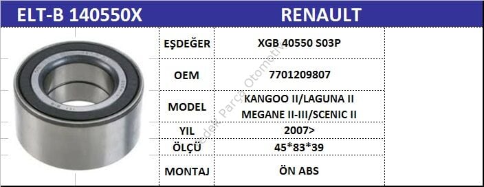 AKS BİLYASI ÖN XGB40550S03P CLIO-II LAGUNA-II KANGO-II ABSLİ