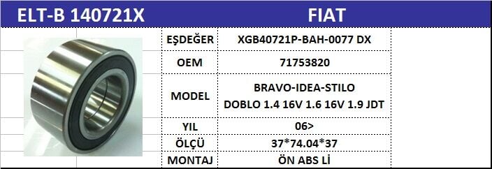 AKS BİLYASI ÖN B140721X DOBLO (11-) ABSLİ PALIO STILO (01-) BRAVO 48 KUTUP