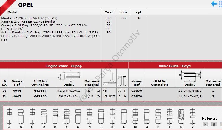 SİBOP TAKIMI 4046 4047 IN 4 EX 4 VECTRA 1.8 ASTRA 2.0İ