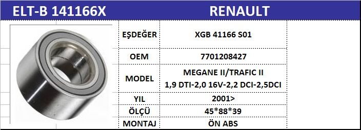 AKS BİLYASI ÖN B141166X TRAFİK-II ABSLİ
