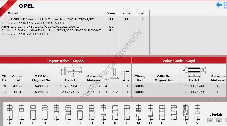 SİBOP TAKIMI 4060 4061 IN-8 EX-8 VECTRA 2.0 DOHC 16V TURBO