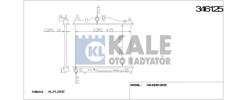 RADYATÖR 346125 GETZ 1.6 (02 05) (BRAZING)