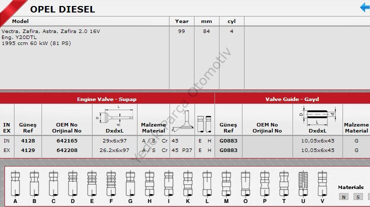 SİBOP TAKIMI 4128 4129 IN 8 EX 8 VECTRA 2.0 DIZEL 16V (X/Y20DTL MOTOR)