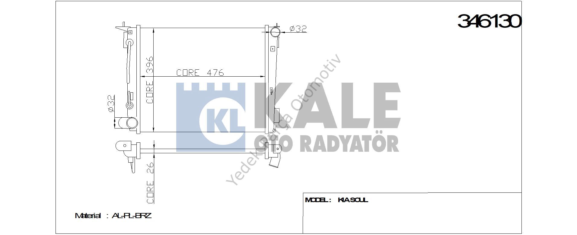 RADYATÖR 346130 SOUL 1.6I 09->BRAZING AT