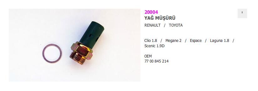Clio 1.8İ Laguna Megane 2 KALIN DİŞ Yağ Müşürü 7700845214 BMBT