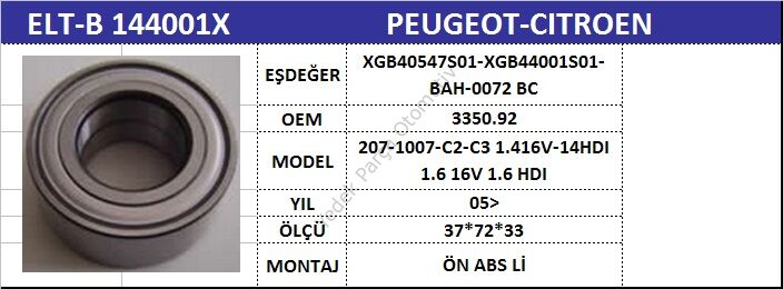AKS BİLYASI ÖN B144001X XGB40547S01P C2 C3 05-> P207 P1007