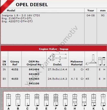 SİBOP TAKIMI 4152 4153 IN 8 EX 8 INSIGNIA 2.0 CDTI 1.9 CDTI 16V
