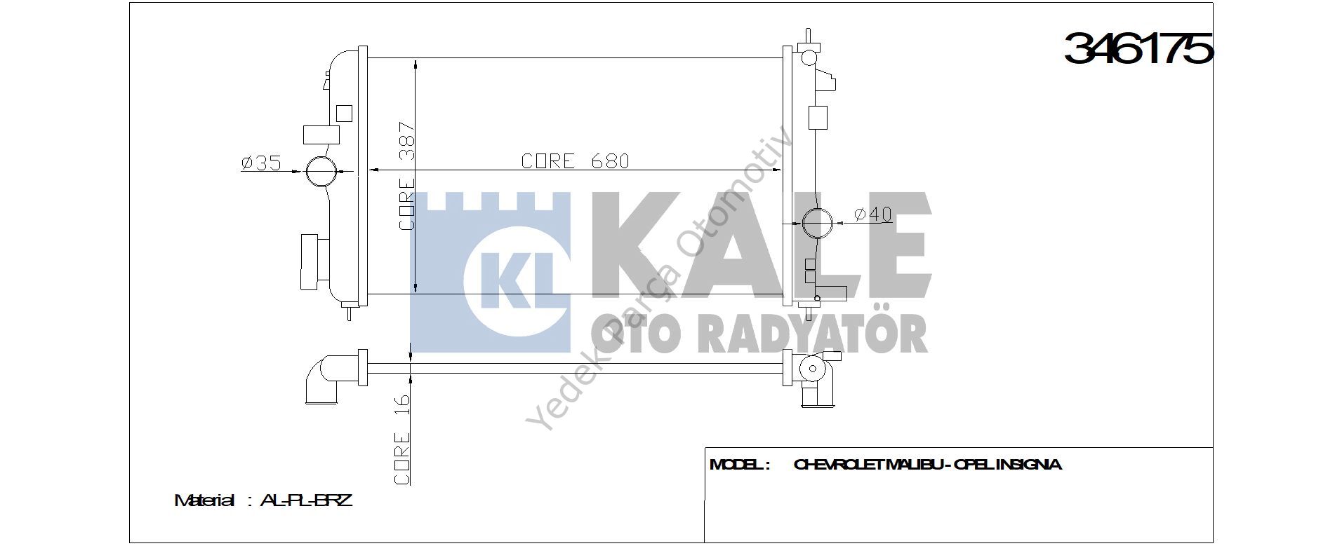 RADYATÖR 346175 MALIBU INSIGNIA 1.6 1.8 08-> (BRAZING)