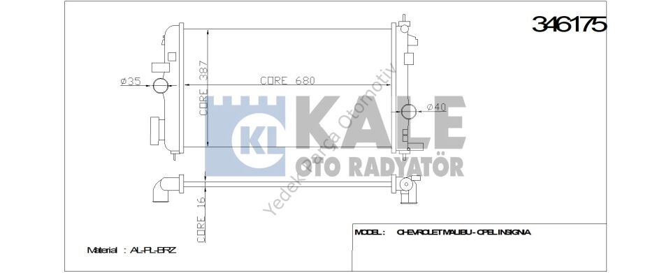 RADYATÖR 346175 MALIBU INSIGNIA 1.6 1.8 08-> (BRAZING)