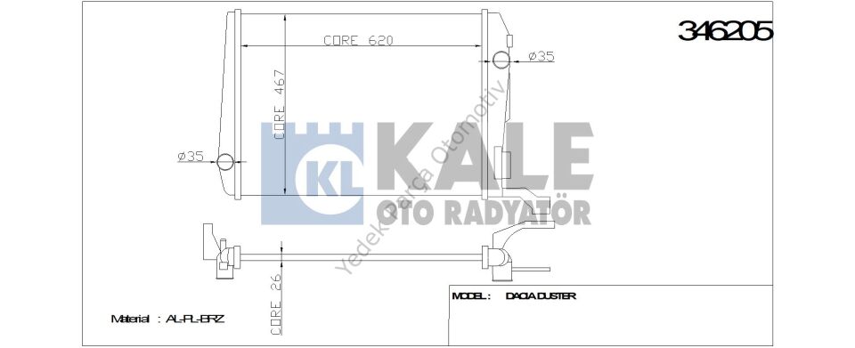 RADYATÖR 346205 DUSTER 1.5DCI 10-> (BRAZING)