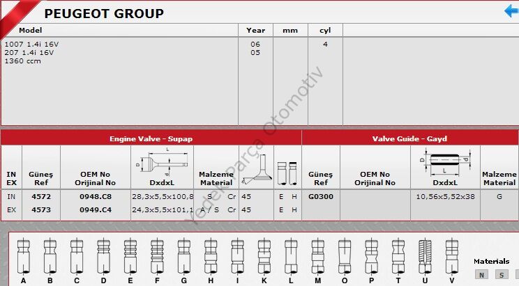 SİBOP TAKIMI 4572 4573 IN 8 EX 8 C3 P107 P207 P307 1.4İ 16V