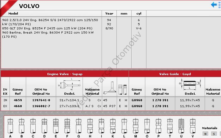 SİBOP TAKIMI 4659 4660 IN 8 EX 8 LAGUNA 2.0 RT1-16V VOLVO 960 2.5 3.0 24V N7Q