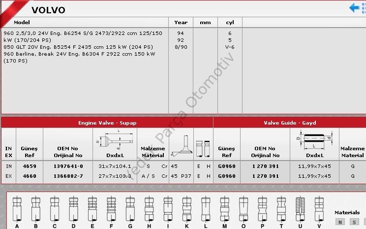 SİBOP TAKIMI 4659 4660 IN 8 EX 8 LAGUNA 2.0 RT1-16V VOLVO 960 2.5 3.0 24V N7Q